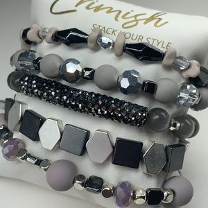EUC Erimish 40 Shades of Gray Stack 5 stretch bracelets- shambala bar sparkle!